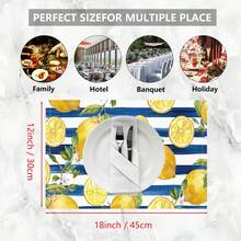 1pc/4pcs/6pcs/8pcs Lemon Print Linen Placemats, Suitable For Dining Table, All Season Decor, Modern Washable Table Mats, Room Decor, Coasters, Kitchen Dining Mats, Indoor Outdoor Party Decoration, Home Decor, Ideal Gift - Multicolor - View 10