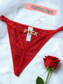Áo lót dây mảnh đính tên mạ vàng, bikini G-string gợi cảm, quà tặng Giáng sinh cho cặp đôi. - Đỏ - Xem 2