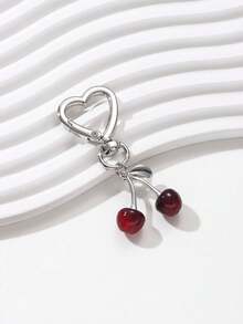 1pc Sweet Cherry Heart-Shaped Metal Keychain, Creative Realistic Fruit Charm, Girly Bag/Cup Pendant - Multicolor - View 11