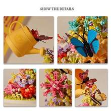 1070pcs Handmade Flower Waterfall - Butterfly Flower Sea, Floral Decor Craft Animal Model Building Blocks With Dust Cover, Ideal Gift For Valentine's Day, Christmas, Birthday - Multicolor - View 5