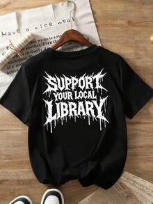Den senaste damtröjan från 2026 med tryck fram och bak, inspirerad av det lokala biblioteket, mönster i gotisk stil, rund halsringning för kvinnor, trendiga, avslappnade kortärmade, lämplig för fitness och vardagsbruk under alla årstider, topp med roligt tryck. - Svart - Visa 2