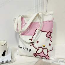 High-Quality Cat Design Shoulder Bag, Multi-Functional Large Capacity Canvas Tote Bag, Student Commuter Handbag, Outdoor Fashionable Cute Backpack With Zipper Interior - Square - View 1
