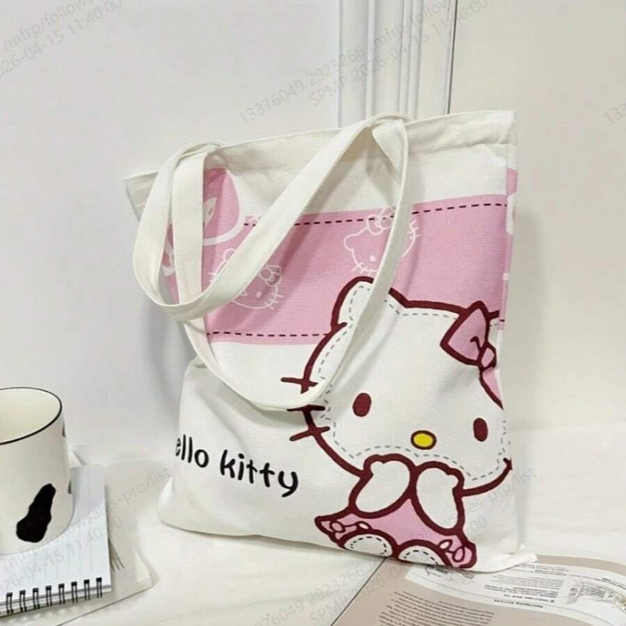 High-Quality Cat Design Shoulder Bag, Multi-Functional Large Capacity Canvas Tote Bag, Student Commuter Handbag, Outdoor Fashionable Cute Backpack With Zipper Interior - Square - View 1