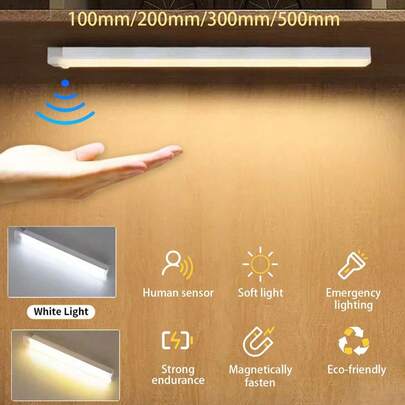 1 件 LED 运动传感器夜灯，白色/暖白色 5V USB 可充电 LED 橱柜灯，磁性橱柜下无线照明，适用于衣柜、橱柜、楼梯、餐具室