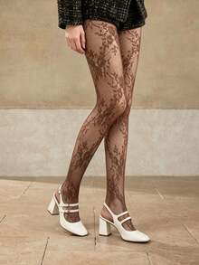 1 đôi tất lưới jacquard họa tiết hoa nhí màu nâu gợi cảm, độc đáo, thích hợp để mặc hàng ngày. - Nhiều màu - Xem 2
