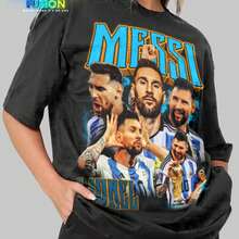 Vintage Lionel Me Ssi Shirt Bootleg T-Shirt - Footballer Unisex Sport Tee - Black - View 1
