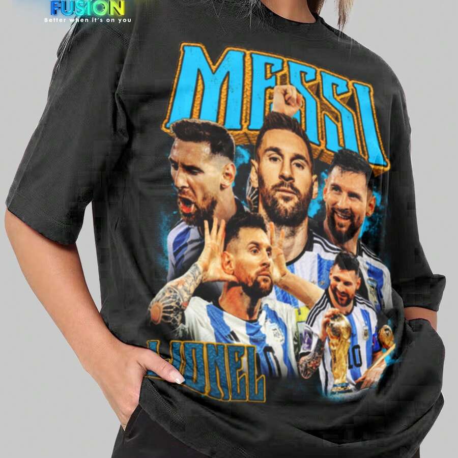 Vintage Lionel Me Ssi Shirt Bootleg T-Shirt - Footballer Unisex Sport Tee - Black - View 1