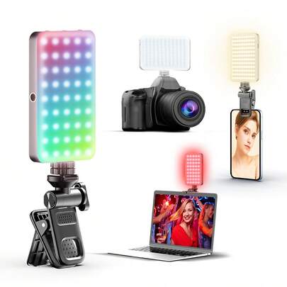AXNEN Đèn chiếu sáng phụ trợ RGB cầm tay mới, đèn LED camera 360°, chỉ số hoàn màu 95+, điều chỉnh độ sáng đa cấp RGB, nhiệt độ màu 2500-9000K, phù hợp cho selfie, vlog, trang điểm, điện thoại và thiết bị Android.