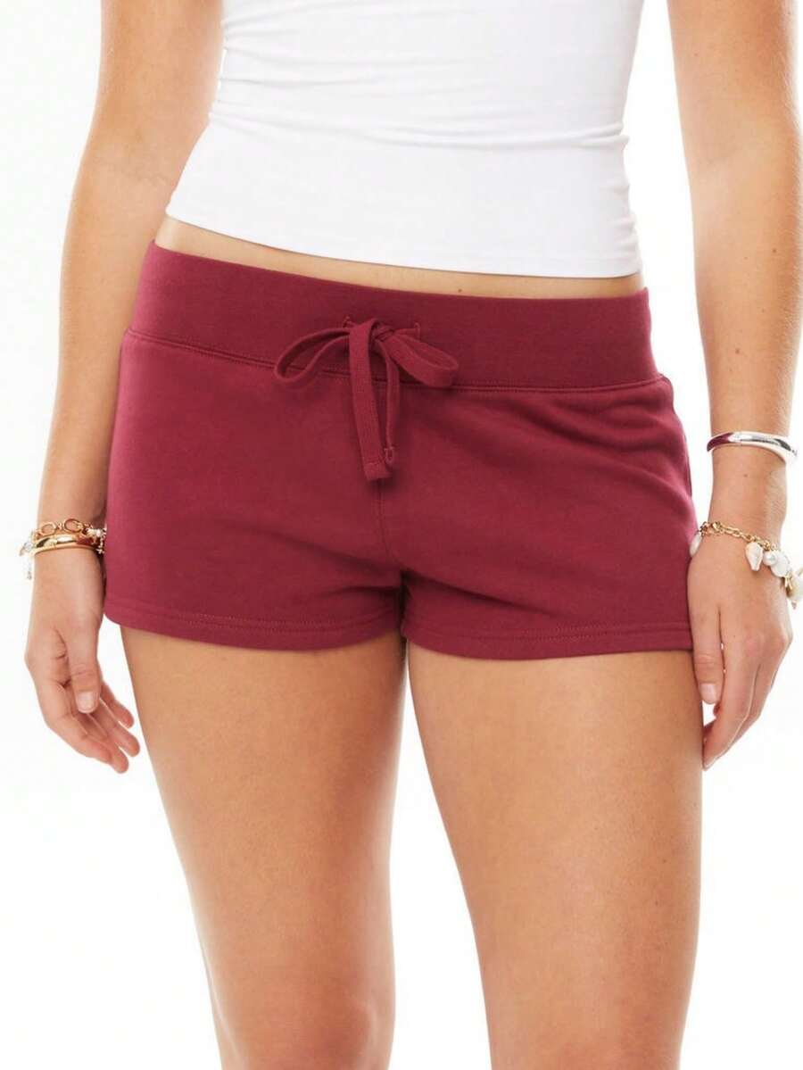 Women Low Rise Sweat Shorts Casual Y2k Drawstring Low Waisted Lounge Shorts Summer Yoga Gym Running Shorts Sweatshorts Beach Vacation Micro Shorts - 酒紅色 - 查看 1