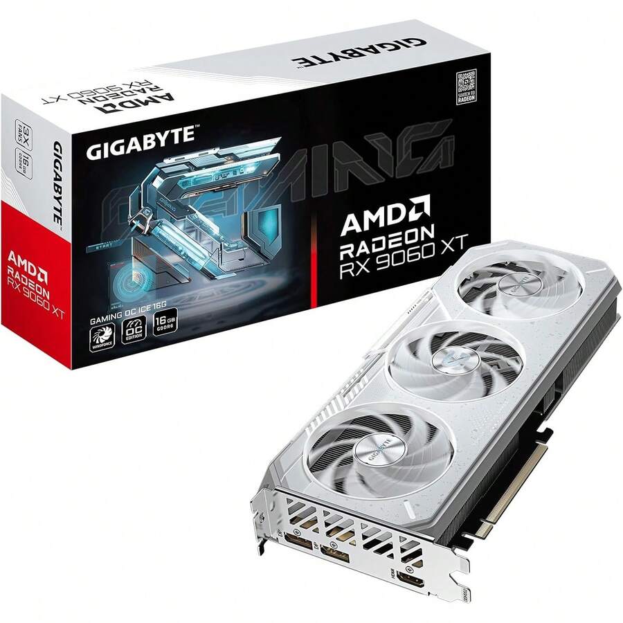 GIGABYTE Radeon ™   RX 9060 XT Gaming OC Ice 16G, Tarjeta gráfica (16 GB GDDR6, 256 bits, PCIe 5.0, /DP 2.1, 2 Ranuras, Ventilador Hawk, Gel térmico de Grado Servidor, Estructura Reforzada) - Ver 1