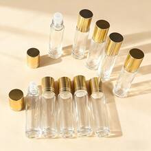 3件組 10ml (0.34oz) 透明玻璃滾珠瓶，可重複填充，附金色瓶蓋與不鏽鋼滾珠，贈送漏斗、滴管、開瓶工具，防漏化妝品容器，DIY香水精華液分裝瓶，商務出差與露營旅行必備 - 彩色 - 查看 2