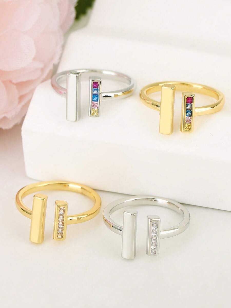 1pc Elegant Copper Inlaid Cubic Zirconia Open Ring, Luxury Jewelry For Women