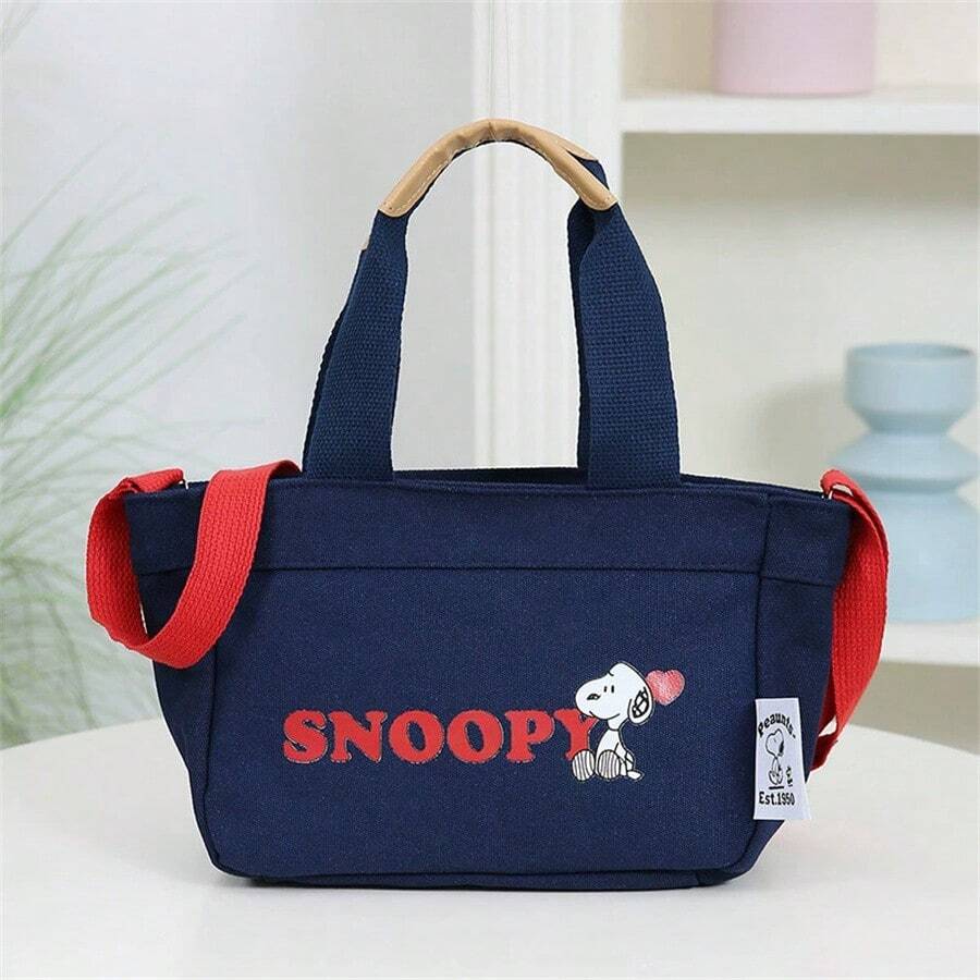 Snoopy Cartoon Canvas Shoulder Bag, Student Tote Bag, Printed Shopping Handbag