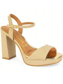 Vizzano Platform Sandal With Chunky Heel, Original, 6551-100 - Gold - View 10