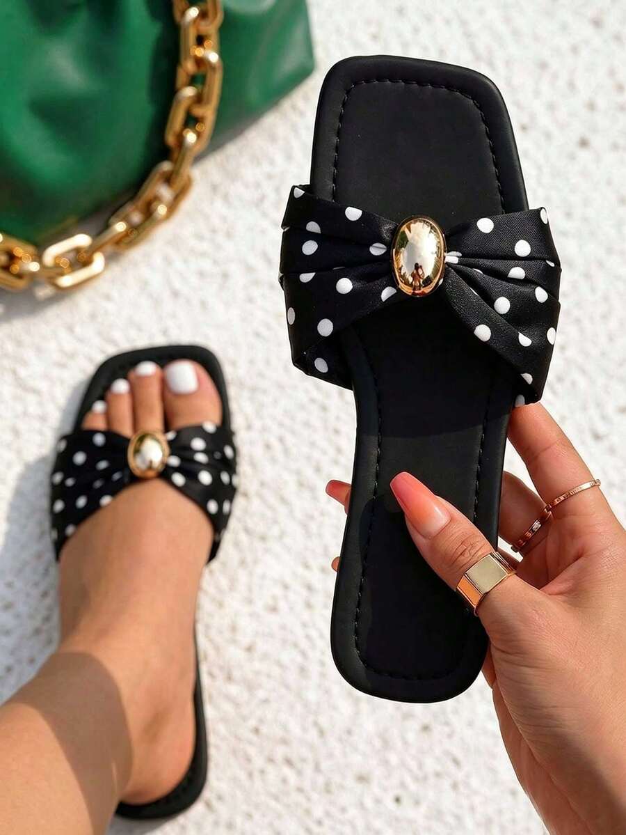 planare Women's New Fashionable Summer Square Toe Flat Black Slip-On Sandals, Suitable For Daily Commute, Dates, Vacations And Other Occasions - Black - View 1