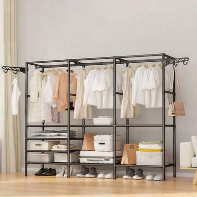 Guarda-roupa e Cabide Portáteis Organizador Dobrável Multifuncional com Estrutura de Aço - Novo com 3 Compartimentos, Decorações de Halloween, Fantasias de Halloween, Decoração de Outono, Decoração de Festival