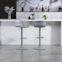 Modern Adjustable Bar Stools, Set Of Two, Plastic Backrest And Faux Leather Seat, Pneumatic Spring Height Adjustment, Metal Base With Footrest, Kitchen Bar Stool / Dining Table Stool - Grey - View 9