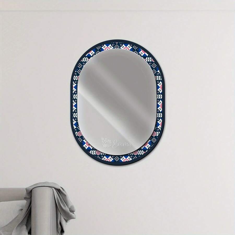 8-Inch Round Aluminum Flat Wall Mounted Sign, 2D Flat Design Table With Mirror And Book Basket, Rustic Floral Wreath Decor - 1PC - View 1