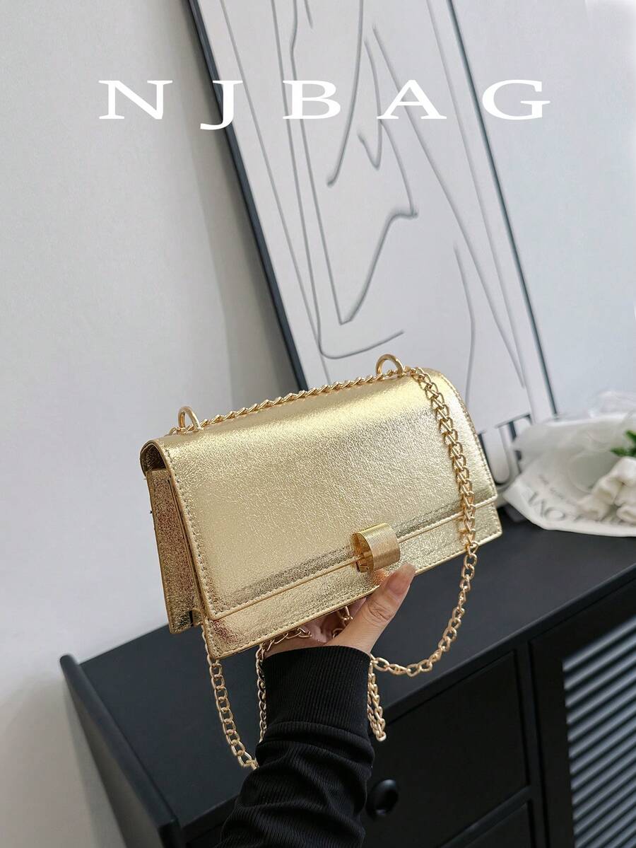 Gold Chain Minimalist Solid Color Shoulder Bag