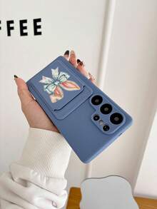 1pc Gray TPU Minimalist Solid Color 2-In-1 Card Holder Case With Bow & Rabbit Ear Pattern, Anti-Drop, Anti-Slip, Full Coverage Phone Case Compatible With Apple/Android/ Phones - Multicolor - View 4