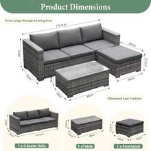 3-Piece Rattan Garden Corner Sofa Set With Coffee Table & Washable Cushions - Grey - View 2