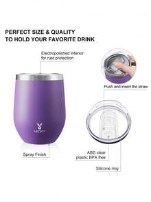 Meoky 1pc 340ml/12oz Double Wall Stainless Steel Vacuum Insulated Egg-Shaped Cup, Suitable For Home, Office, Outdoor Travel, Sports, Also As A Gift - Purple - View 4