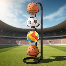 Black Metal Sports Equipment Storage Rack - Multi-Layer Basketball Football Storage Rack For Home Storage - Black - View 9