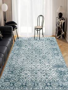 Modern Round Washable Non-Slip Area Rug – Thin Soft Living Room Carpet, Kitchen Rug & Runner, Home Decor Rug - Blue - View 3