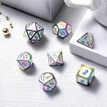 7pcs Metal D&D Dice Set Suitable For TTRPG Game, Multi-Sided RPG Resin Sharp Edge Dice Set For Role Playing Game, D20 D12 D10 D8 D6 D4 - Multicolor - View 7