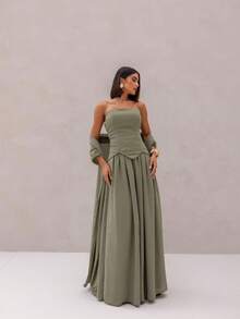 VESTIDO DE FESTA LONGO FASHIONISTA TOMARA QUE CAIA - VERDE OLIVA - Visão 1