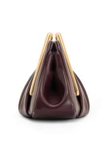 新款柔软皮革手提包，独特云朵形褶皱晚宴包，高端女士斜挎腋下包 - 酒紅色 - 查看 4