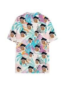 1pc Customizable Men's Hawaiian Shirt For Graduation Season, Personalized Men's Brazilian Collar Button-Up Shirt With Funny Face Design, Customize 2026 Campus Shirt, Create A Unique Graduation Gift Top For Family And Friends - Multicolor - View 4