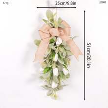 1 pieza Guirnalda de tulipán con lazo de oreja de cordero y gota, decoración artificial verde para colgar en la puerta, adecuada para ambientación de primavera/verano, decoración de pared de estilo granja para días festivos, apta para todas las estaciones, hogar, jardín, boda o regalo - A - Ver 18