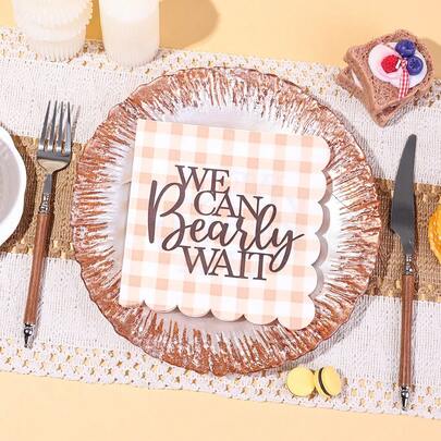 20/40/60 Pcs,We Can Bearly Wait Bear Themed Disposable Cocktail Napkins,Pastel Plaid Scalloped Edge Disposable Serviettes,13*13 Inch 2-Ply Thick Table Napkins,Ideal For Bear BabyShowers,Gender Reveal Parties, Outdoor Picnics, Family Gatherings And Table Decorations