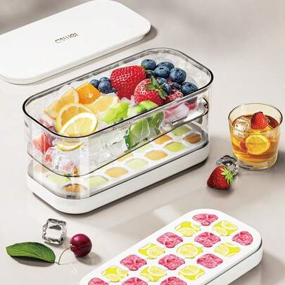 Covered Press Type Ice Maker That Can Make 48 Small Ice Cubes. Equipped With Ice Clamp Box And Ice Box. Ice Making Machines For Parties And Family Gatherings