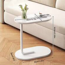 Modern C-Shaped Compact Sofa Side End Table Coffee Laptop Living Room & Bedroom - White - View 5