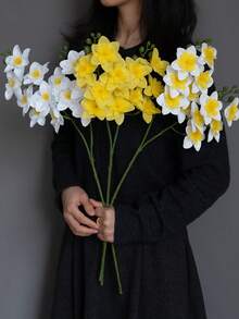1束高品質仿真水仙花花束，奢華人造花束，高級婚禮/客廳/餐桌裝飾，優雅仿真花藝布置 - 多色 - 查看 7