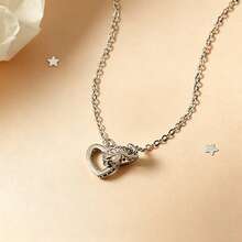 1 chiếc dây chuyền mặt dây chuyền hình trái tim đôi sang trọng bằng bạc S925, đính đá Zirconia lấp lánh, trang sức thanh lịch để đeo hàng ngày, món quà tinh tế dành cho người thân yêu. - Bạc - Xem 8
