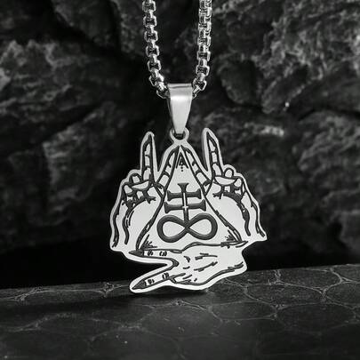 1pc Vintage Gothic Cross Devil Hand Stainless Steel Necklace, Occult Satanic Symbol Pendant, Suitable For Men's Daily Wear And Gift
