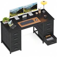 ODK 48 Inch Computer Desk With 8 Fabric Drawers, Modern Office Desk With Large Storage For Home Office, Study, Gaming, Black - Black - View 13