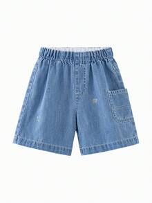 Quần trẻ em bằng vải denim mềm mại pha cotton-linen, thoáng khí, dáng rộng, thích hợp cho mùa hè 2026. - Denim màu xanh nhạt - Xem 4