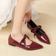 Women's Pointed Toe Bow Slip-On Shoes - Burgundy - View 16
