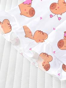 2pcs Kids Cute Casual Pajamas Set, Pink Pig Print Soft Short Sleeve Top And Shorts, Lovely Capybara Heart Print Pattern, Suitable For Children Parties, Daily Wear And Home, Great Gift For Kids - White - View 8