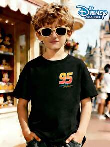 Disney Racing Total Adventure 95 McQueen, Lightning McQueen - The Top Choice For Summer Outfits Print Pattern Summer Tops,Short-Sleeved Casual And Cute Style  Children's Clothing Design, Boy Clothes For Kids ,Ropa Para Niños,Boy Clothes For Kids,Graphic Tee, Summer Clothes,Perfect For Cool Boy. Comfortable And Breathable Children's Short-Sleeved T-Shirt. Comfortable And Casual Wear All Year Round 180g Pure Cotton Children's Clothes,Comfortable & Lightweight, Iconic Print For Mix-And-Match Outfits,Suitable For Both Boys And Girls. - màu đen - Xem 2