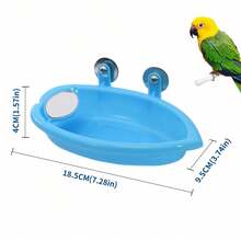 1 Pc Blue Bird Bath Bowl With Mirror, Detachable, Tiger Lily & Parrot Pattern Bathtub, Suitable For Food & Water, Can Be Used As Bird Nest/Cage, Small Pet Supplies - View 6