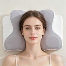 1pc Butterfly Shaped Memory Foam Pillow (With Pillow Case) - Ergonomic Cervical Support, Slow Rebound, Sleep Relaxation Neck Pillow, Suitable For Back And Side Sleepers, Machine Washable Pillow Case - Grey - View 4