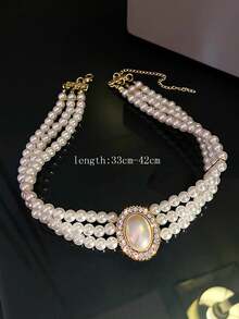1pc Vintage Pearl & Rhinestone Pendant Necklace, Fashionable Collarbone Chain For Women, Suitable For Daily Wear Or Festival Gifts - Nhiều màu - Xem 2