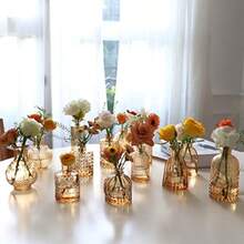 Set Of 22 Amber Glass Mini Bud Vase For Bulk Rustic Wedding Decorations Centerpieces Vintage Look Home Table Flower Décor Clear - Amber - View 6