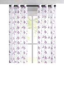 2 Peças de Cortinas Transparentes Bordadas Brancas - Padrão Floral, Cortinas de Voile Bordadas Elegantes para Sala de Estar e Quarto, com Ilhós - Roxo - Visão 41