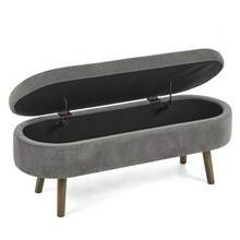 Multifunctional Storage Bench / Soft Chenille Fabric Modern Storage Bench / 20L Storage Space / Wooden Legs / For Bedroom, Living Room, Shoe Bench, Hallway - 深灰色 - 查看 11